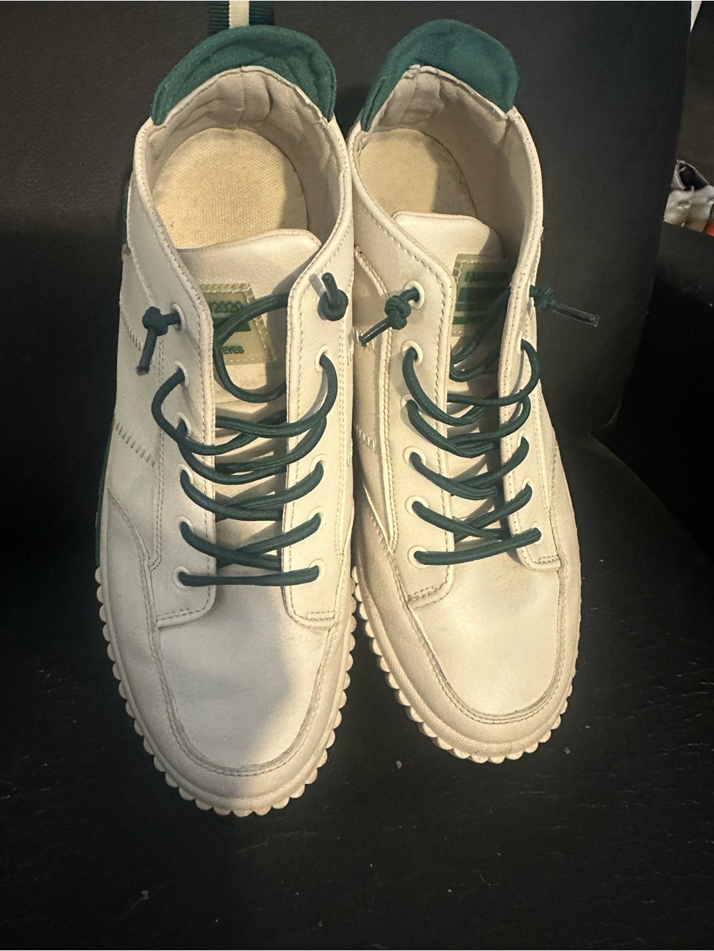Men's Casual White Leather Sneakers with Dark Green Accents